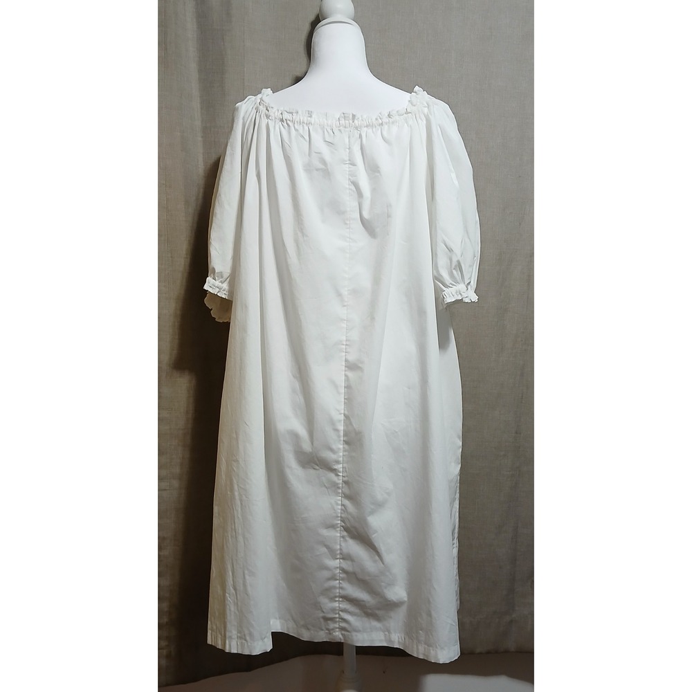 Nordstrom White Cotton Puff Sleeve Nightgown Lounge Dress Pocket Small - Picture 3 of 7